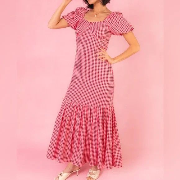 IVY CITY CO. womens Liberty Long Maxi Dress size 8 Red & White Gingham Check - Picture 1 of 10